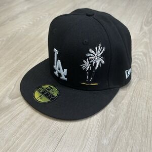 La Fitted With Palm Tree Light Blue Brim Size 7 1/8